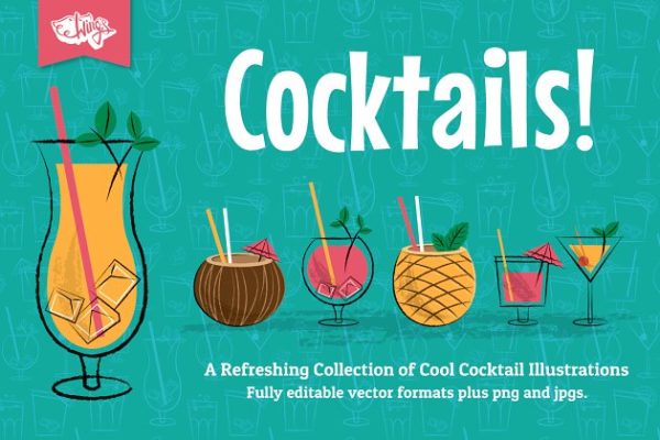 悠闲的夏威夷式鸡尾酒派对宣传单模板 Cocktail Party Vector Illustrations
