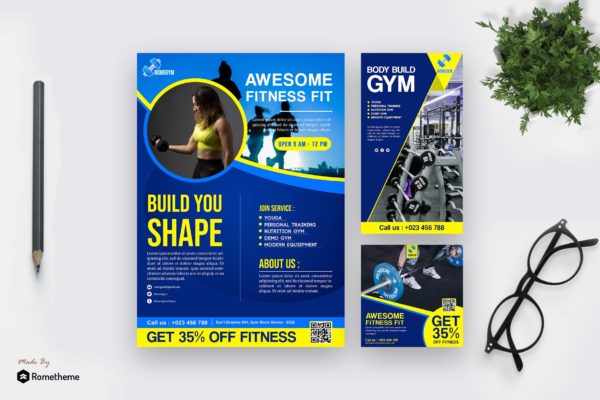 健身俱乐部宣传广告设计素材包 Fitness &#8211; Modern Template Pack
