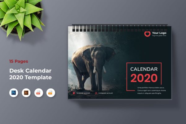 动物摄影主题2020款活页日历设计模板 Calendar 2020