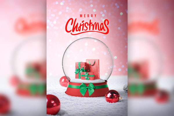 透明雪球圣诞礼物主题海报设模板psd素材