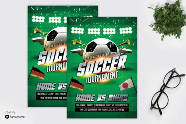 足球比赛宣传海报传单16设计网精选PSD模板v4 Soccer V4 &#8211; Flyer MR