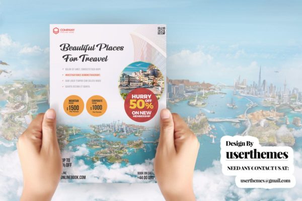 旅游＆度假旅行社促销活动海报传单设计模板 Travel Tour and Vacation Flyer PSD Template