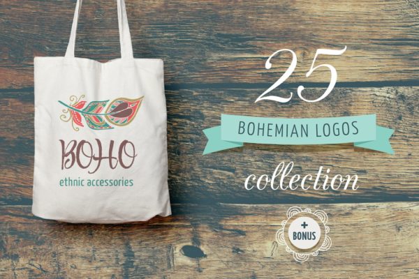 波西米亚风女性品牌logo制作模板 Bohemian Logos bundle + BONUS