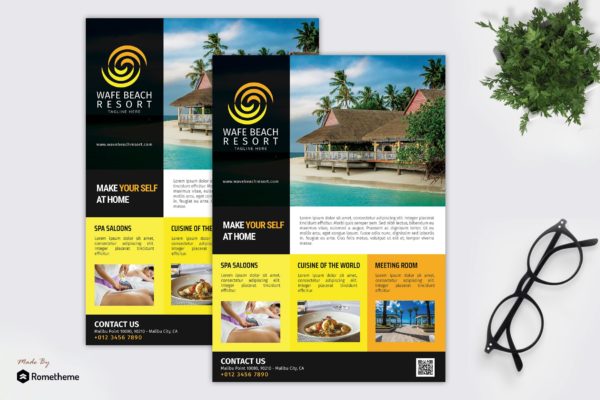 海岛度假村宣传单版式设计模板 Wav