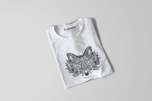 狐狸-曼陀罗花手绘T恤印花图案设计矢量插画素材中国精选素材 Fox Mandala T-shirt Design Vector Illustration