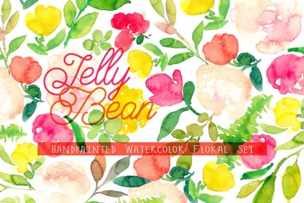 手绘水彩花卉剪贴画合集 Jelly Bean &#8211; Watercolor Floral