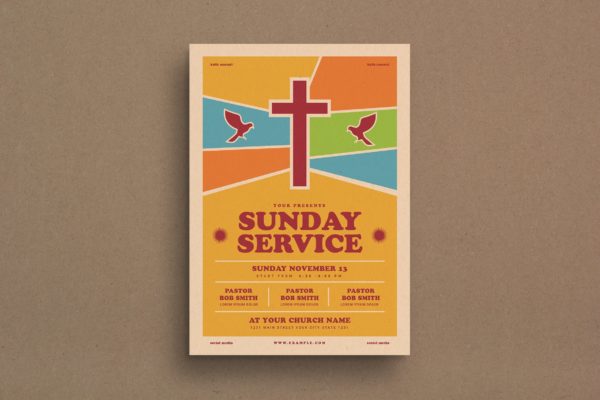 教堂礼拜日宣传海报设计模板 Sunday Service Event Flyer