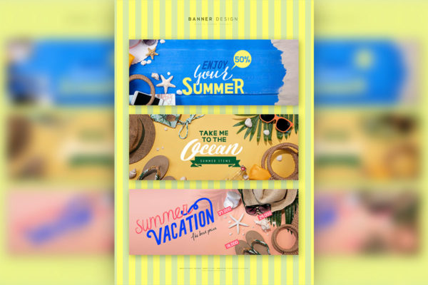 夏季暑假旅行网站促销广告Banner设计模板