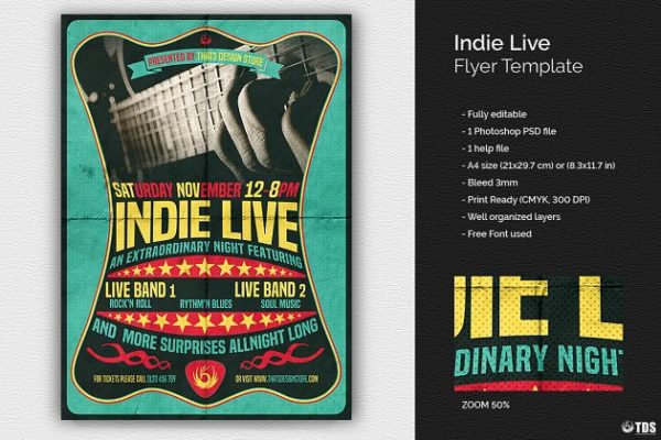 独立音乐节现场SHOW传单PSD模板 Indie Live Flyer PSD