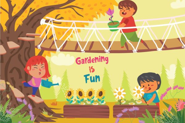 儿童乐园主题矢量插画素材 Gardening is Fun &#8211; Vector Illustration