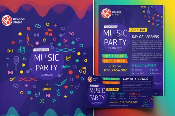 音乐派对聚会海报传单设计模板合集 Music Party-Set Template