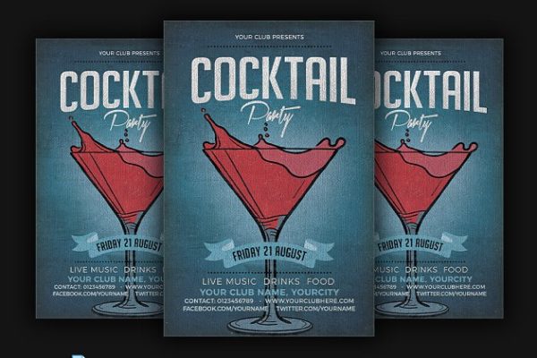 鸡尾酒会派对宣传单设计模板 Cocktail Party Flyer