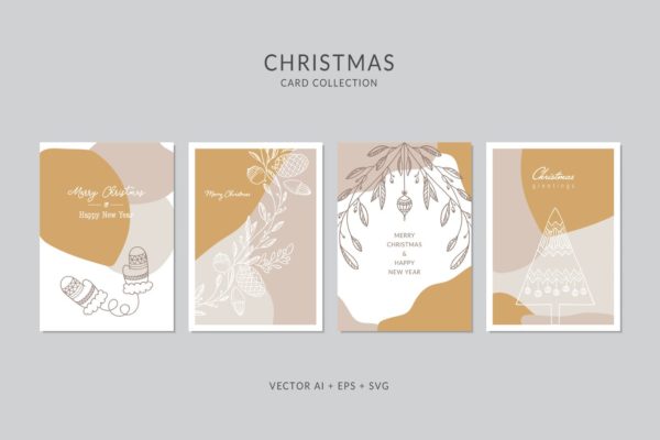 创意三色设计风格圣诞节贺卡矢量设计模板集v6 Christmas Greeting Card Vector Set