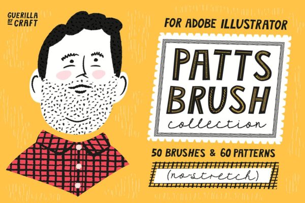 矢量画笔笔刷+无缝可定制纹理 for AI Patts Brush Collection