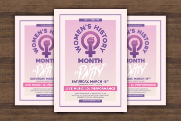 女权主义运动主题传单设计模板 Women&#8217;s History Month Flyer
