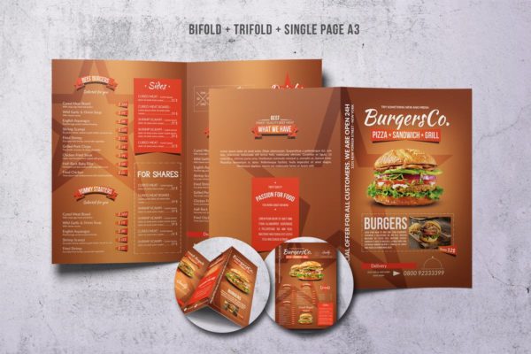 美式快餐汉堡菜单设计PSD模板套装 American Burgers Menu Bundle
