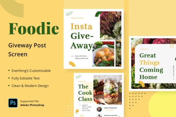 方形美食主题Instagram社交推广贴图设计模板16设计网精选 Foodie &#8211; Giveaway Image Post