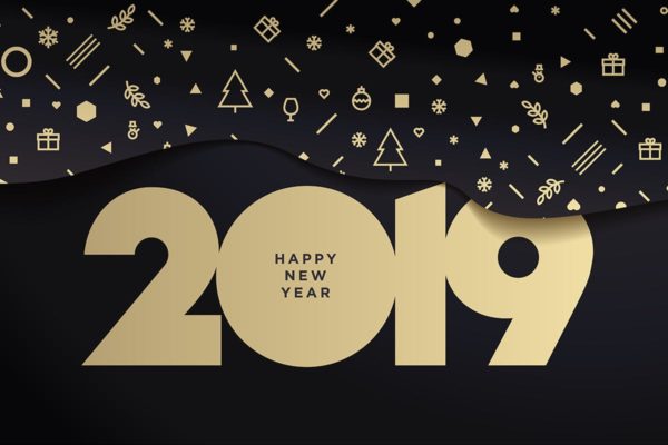 2019年新年数字年会贺卡海报设计模板 Happy New Year 2019