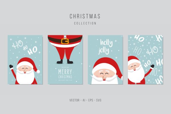 圣诞节圣诞老人贺卡矢量设计模板集v7 Christmas Santa Claus Vector Card Set vol.7