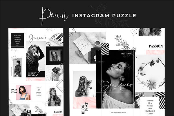 现代黑色主题的instagram社交媒体模板普贤居精选 Instagram Puzzle &#8211; Pearl [psd]