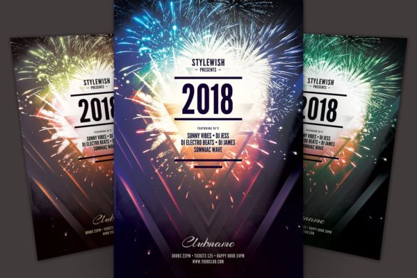 庆祝新年新年晚会年会传单模板 New Year Flyer Template