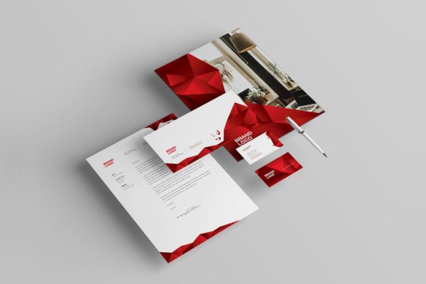 红色室内设计文具[信封/信纸/名片/文件夹]设计模板 Red Interior Design Stationery