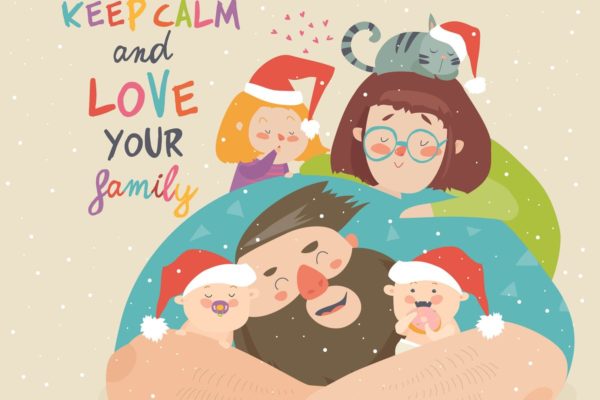 可爱的圣诞主题家庭矢量插画 Portrait of cute Christmas family. Vector