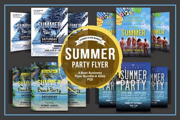 夏日派对活动传单模板合集 Summer Party Flyer Bundle