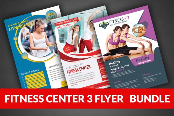 健身俱乐部宣传传单模板 Fitness Flyer Bundle Print Templates