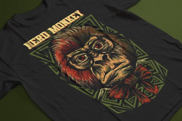 呆猴猴子手绘T恤印花设计 Nerd Monkey