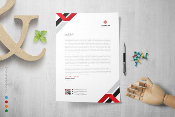 三色搭配企业信纸排版设计模板 Letterhead