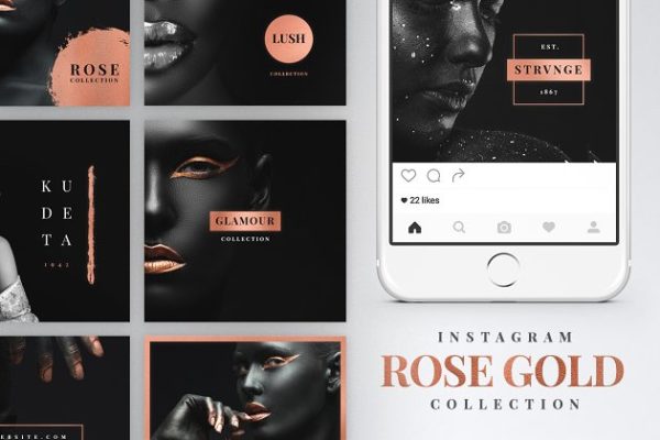 时尚玫瑰金Instagram故事贴图模板16素材网精选 Instagram Rose Gold Pack