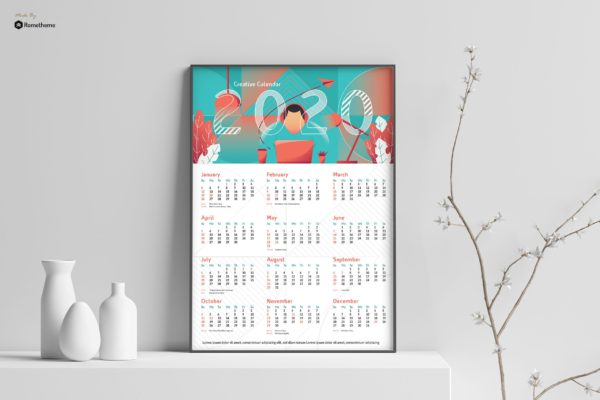 2020年创意单页日历设计模板 Creat