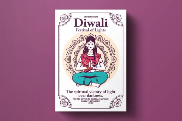印度排灯节活动海报传单设计模板v4 Diwali Flyer Template