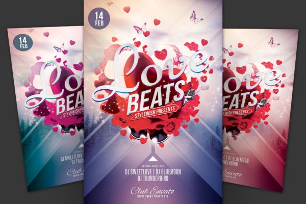 爱情与音乐主题活动海报传单素材中国精选PSD模板 Love Beats Flyer