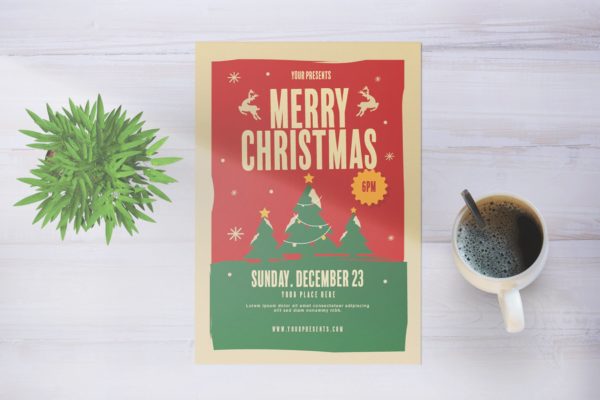 复古设计风格圣诞节活动宣传海报模板 Merry Christmas Party