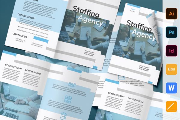 人力资源市场对折宣传单设计模板 Staffing Agency Brochure Bifold