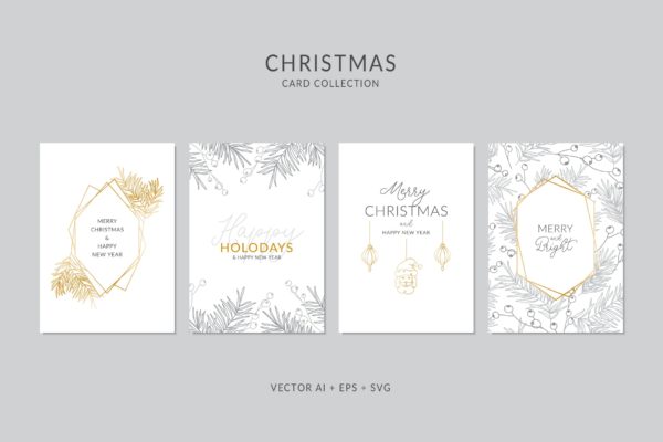 圣诞元素装饰艺术圣诞节贺卡矢量设计模板集v5 Christmas Greeting Card Vector Set