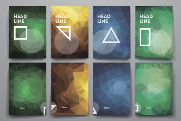 多边形风格小册子模板 Set of brochures in poligonal style
