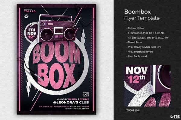音乐电台音乐节目传单PSD模板 Boombox Flyer PSD