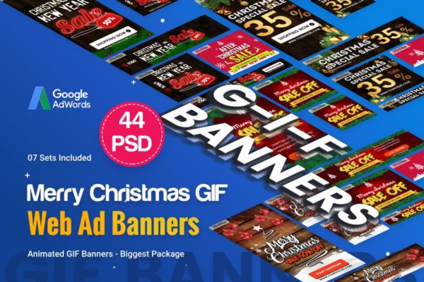 圣诞节促销活动动画广告Banner设计模板 Animated GIF Merry Christmas Banners Ad &#8211; 44 PSD