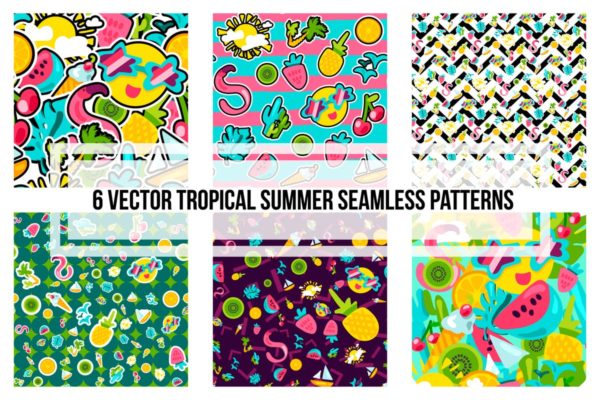 热带夏季多彩手绘图案素材 Tropical Summer Patterns