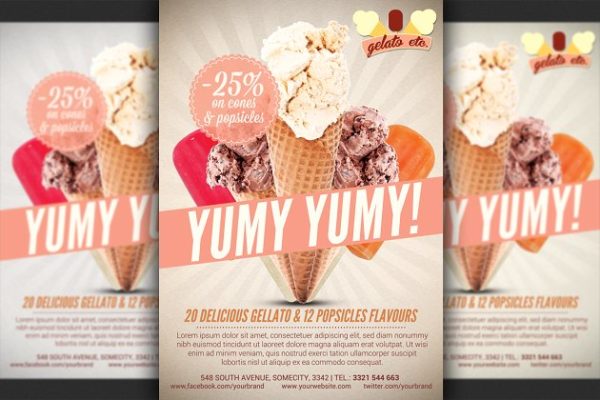冰淇淋雪糕店促销广告传单模板 Ice Cream Shop Offer Flyer Template