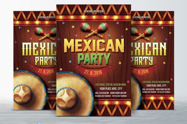 墨西哥聚会活动海报设计模板 Mexican Party Flyer
