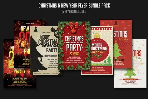 圣诞节&amp;新年派对活动宣传传单模板 Christmas &amp; New year Flyer Bundle