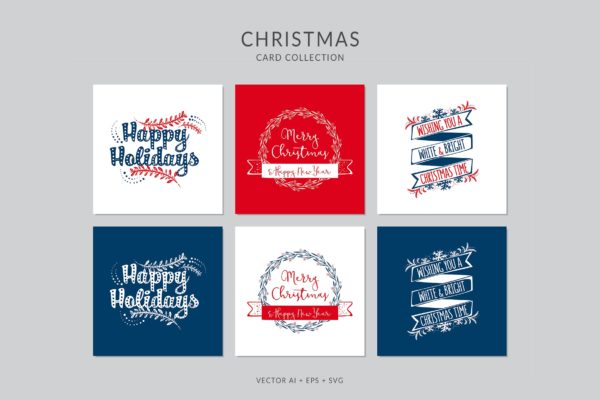 圣诞节祝福语徽章图案贺卡矢量设计模板 Christmas Greeting Card Vector Set