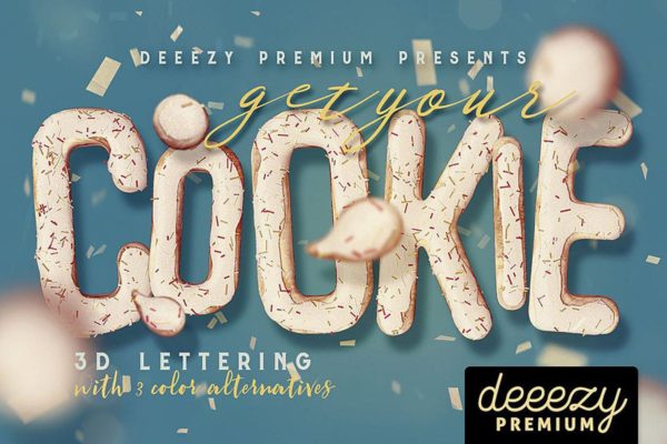 曲奇饼干3D立体英文字母插画素材 Get Your Cookie &#8211; 3D Lettering