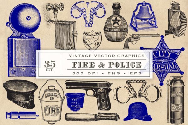 复古消防＆警察主题矢量图案素材 Fire &amp; Police Vector Graphics