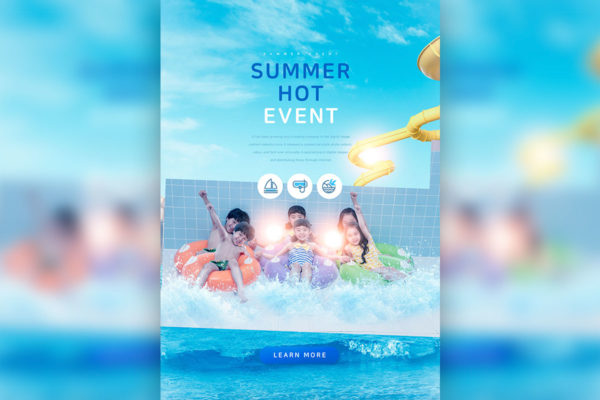 夏季暑假儿童水上游乐园广告宣传海报设计模板