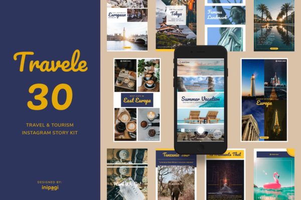 旅行旅游品牌推广Instagram设计素材包 TRAVELE &#8211; Instagram Story Kit